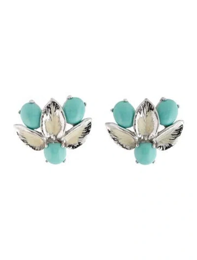 Pre-owned Schiaparelli Resin & Enamel Textured Leaf Clip-on Earrings In Blue/neutrals