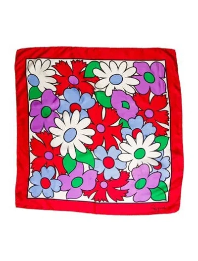 Pre-owned Schiaparelli Satin Floral Print Scarf In Red