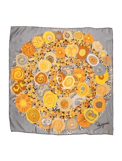 Pre-owned Schiaparelli Satin Graphic Print Scarf In Orange