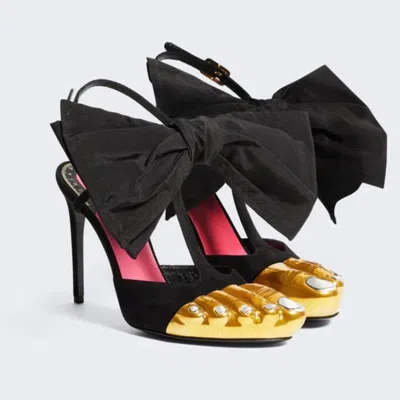 Pre-owned Schiaparelli Signature Heels Trompe L'œil Sandals Size 40 In Gray