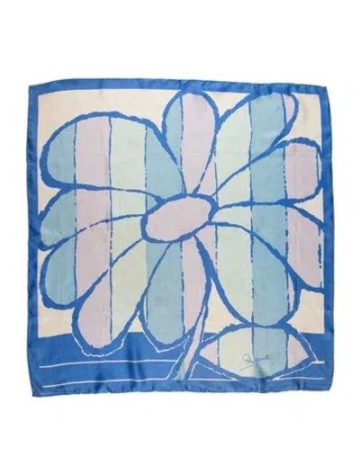 Pre-owned Schiaparelli Silk Floral Print Scarf In Blue