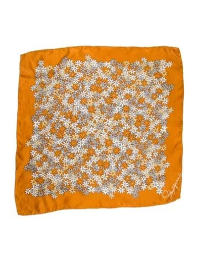 Pre-owned Schiaparelli Silk Floral Print Scarf In Orange
