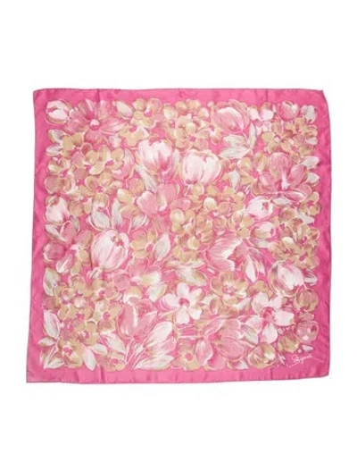 Pre-owned Schiaparelli Silk Floral Print Scarf In Pink