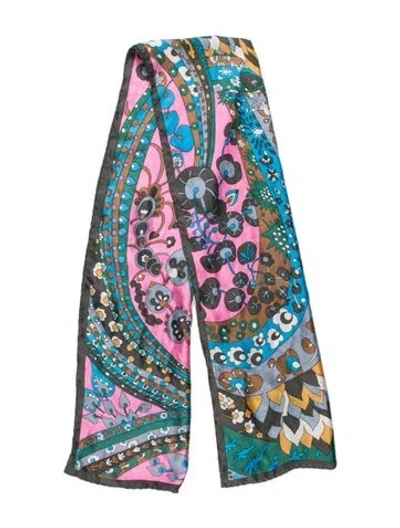 Pre-owned Schiaparelli Silk Floral Print Scarf In Pink