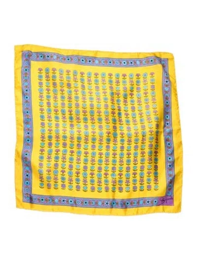 Pre-owned Schiaparelli Silk Floral Print Scarf In Yellow