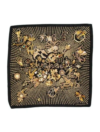 Pre-owned Schiaparelli Silk Graphic Print Scarf In Black