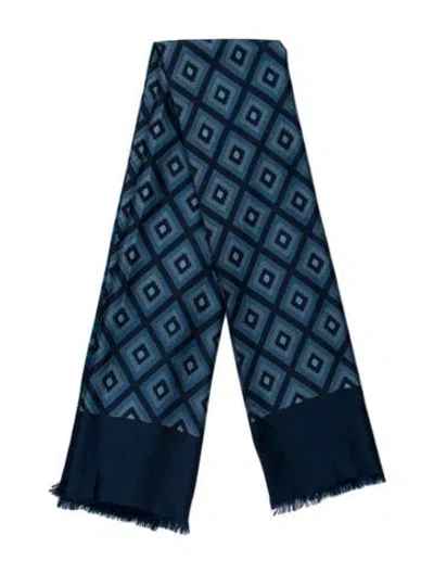 Pre-owned Schiaparelli Silk Graphic Print Scarf In Blue