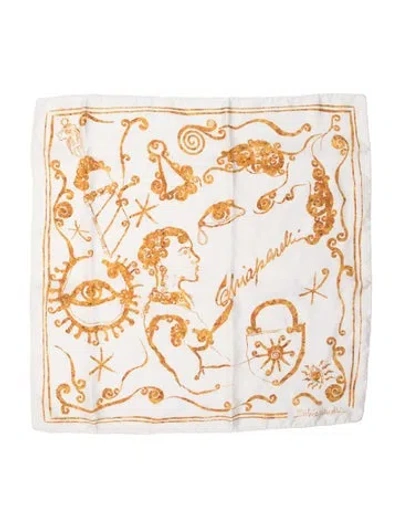 Pre-owned Schiaparelli Silk Graphic Print Scarf In Neutrals