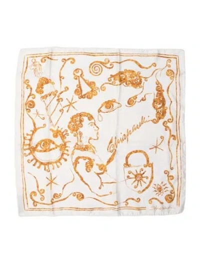 Pre-owned Schiaparelli Silk Graphic Print Scarf In Neutrals