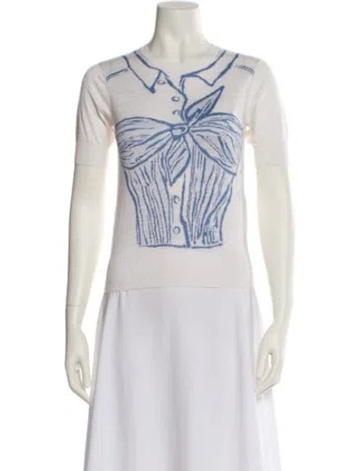 Pre-owned Schiaparelli Silk Graphic Print T-shirt In White