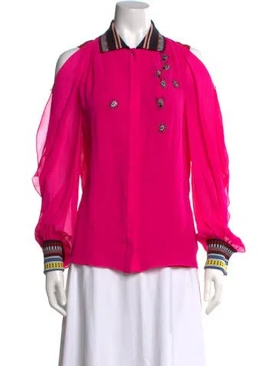 Pre-owned Schiaparelli Silk Long Sleeve Blouse In Pink/red