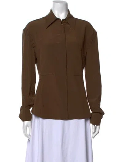 Pre-owned Schiaparelli Silk Long Sleeve Button-up Top In Brown
