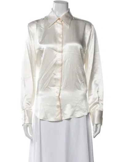 Pre-owned Schiaparelli Silk Long Sleeve Button-up Top W/ Tags In Neutrals