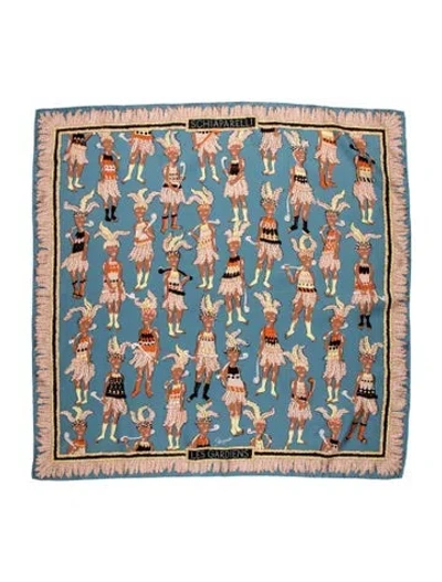 Pre-owned Schiaparelli Silk Patterned Scarf In Blue