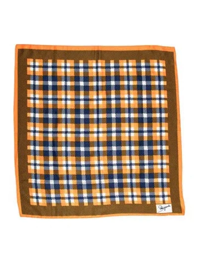 Pre-owned Schiaparelli Silk Plaid Print Scarf In Orange