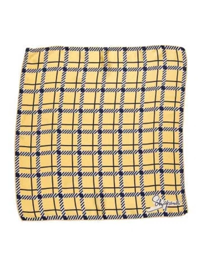 Pre-owned Schiaparelli Silk Plaid Print Scarf In Yellow
