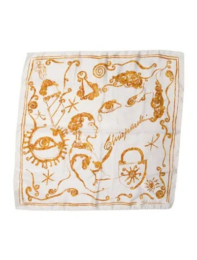 Pre-owned Schiaparelli Silk Printed Scarf In White