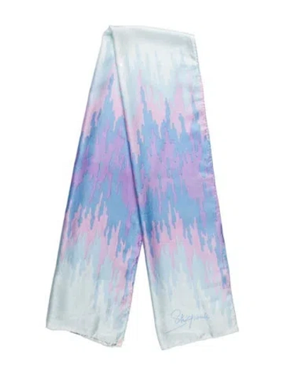 Pre-owned Schiaparelli Silk Tie-dye Print Scarf In Blue