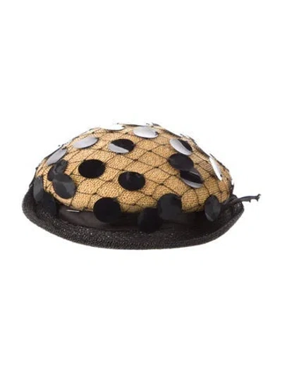 Pre-owned Schiaparelli Straw Sequin Fascinator Hat In Black