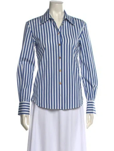 Pre-owned Schiaparelli Striped Long Sleeve Button-up Top In Blue