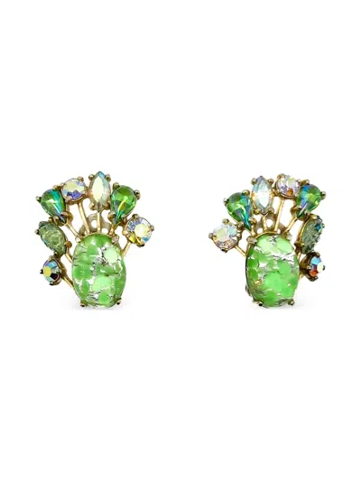 Pre-owned Schiaparelli Vintage 1950s Easter Egg Earrings In Green