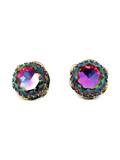 Pre-owned Schiaparelli Vintage 1950s Schiaparelli Faceted-stone Clip-on Earrings In Gold