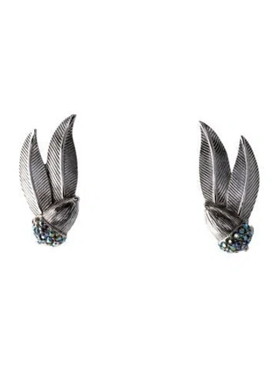 Pre-owned Schiaparelli Vintage Crystal Acorn Clip-on Earrings In Transparent