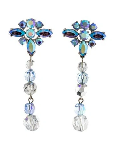 Pre-owned Schiaparelli Vintage Crystal & Bead Clip-on Drop Earrings In Blue/purple