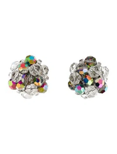 Pre-owned Schiaparelli Vintage Crystal & Bead Clip-on Earrings In Blue/green/purple