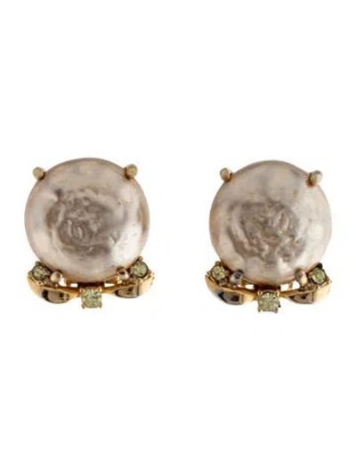 Pre-owned Schiaparelli Vintage Crystal & Faux Pearl Clip-on Earrings In Neutrals