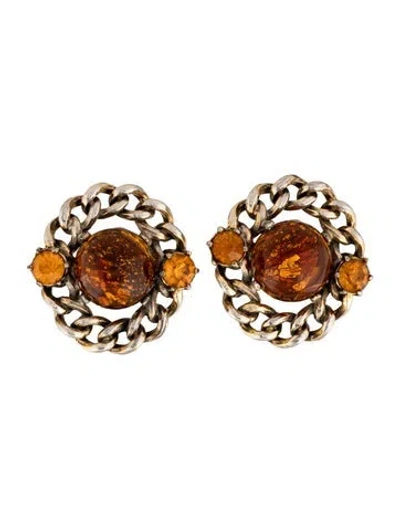 Pre-owned Schiaparelli Vintage Crystal & Resin Clip-on Earrings In Orange