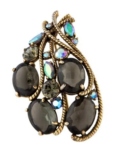 Pre-owned Schiaparelli Vintage Crystal & Resin Plume Brooch In Gray