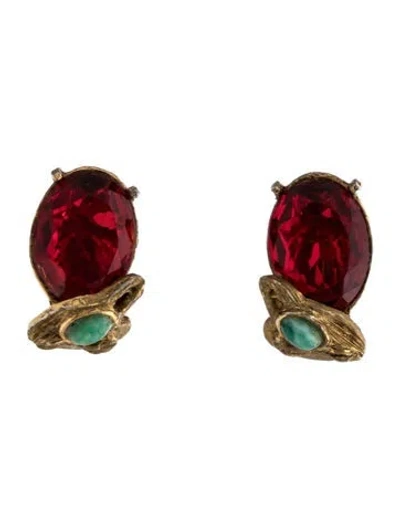 Pre-owned Schiaparelli Vintage Crystal & Stone Clip-on Earrings In Green/red/white