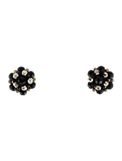 Pre-owned Schiaparelli Vintage Crystal Bead Cluster Clip-on Earrings In Black