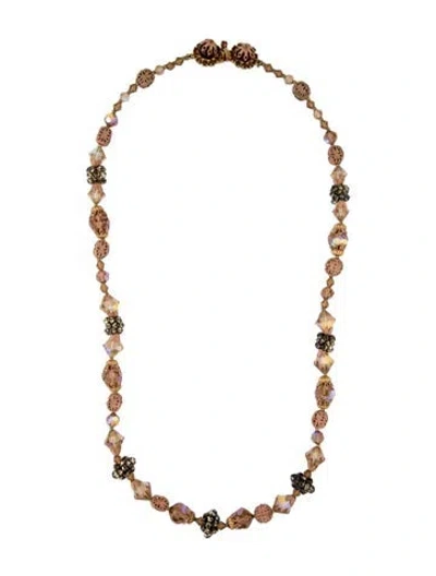 Pre-owned Schiaparelli Vintage Crystal Bead Strand Necklace, 27" In Brown/neutrals/pink