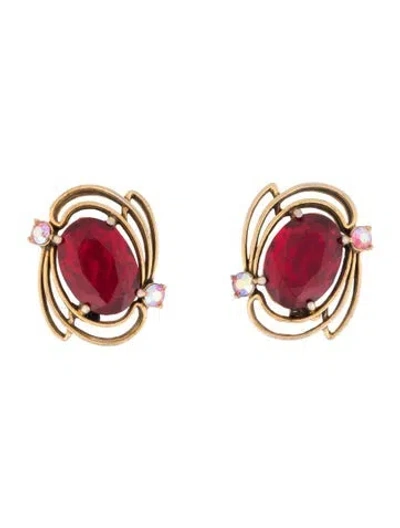 Pre-owned Schiaparelli Vintage Crystal Clip-on Earring In Red