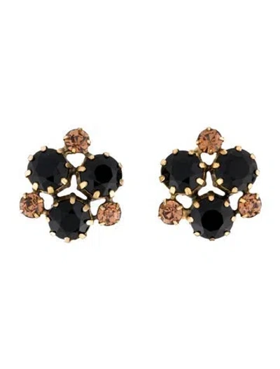 Pre-owned Schiaparelli Vintage Crystal Clip-on Earrings In Black/brown