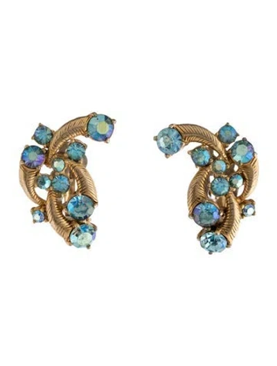 Pre-owned Schiaparelli Vintage Crystal Clip-on Earrings In Blue