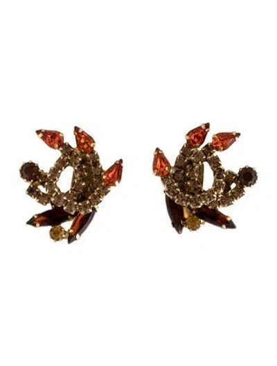 Pre-owned Schiaparelli Vintage Crystal Clip-on Earrings In Brown/orange/yellow