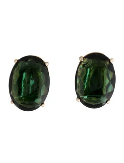 Pre-owned Schiaparelli Vintage Crystal Clip-on Earrings In Green