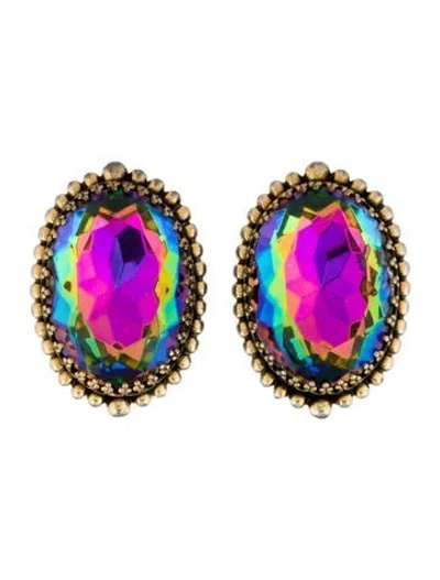 Pre-owned Schiaparelli Vintage Crystal Clip-on Earrings In Multicolor