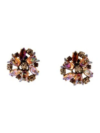 Pre-owned Schiaparelli Vintage Crystal Clip-on Earrings In Orange