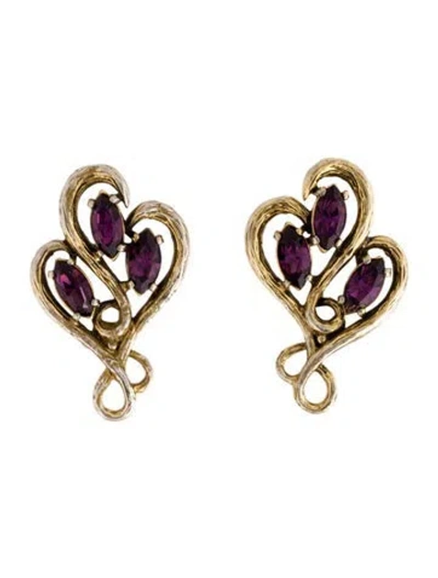 Pre-owned Schiaparelli Vintage Crystal Clip-on Earrings In Purple