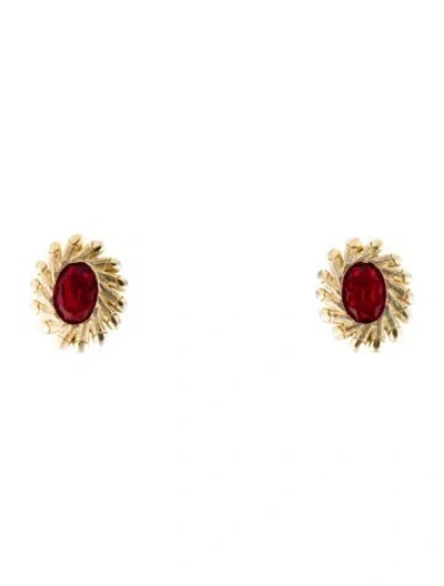 Pre-owned Schiaparelli Vintage Crystal Clip-on Earrings In Red