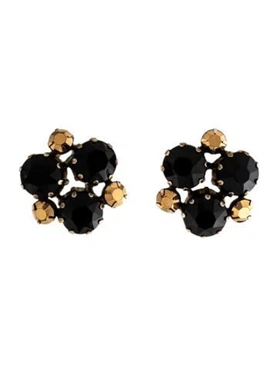 Pre-owned Schiaparelli Vintage Crystal Cluster Clip-on Earrings In Black
