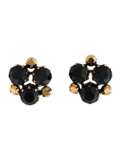 Pre-owned Schiaparelli Vintage Crystal Cluster Clip-on Earrings In Black