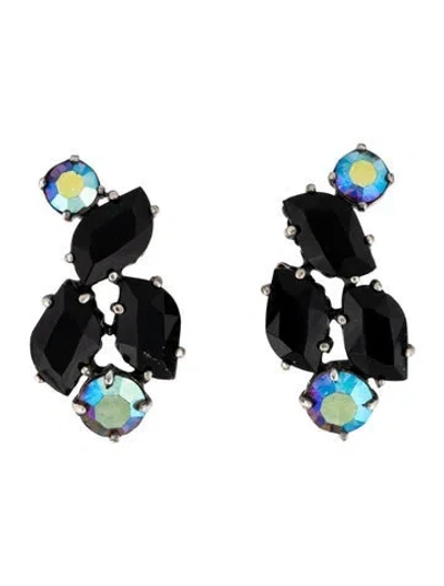 Pre-owned Schiaparelli Vintage Crystal Cluster Clip-on Earrings In Black/blue