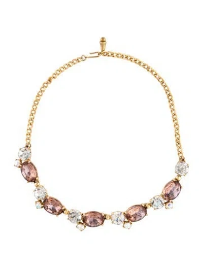 Pre-owned Schiaparelli Vintage Crystal Collar Necklace, 17" In Clear/pink