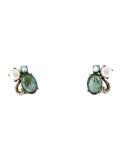 Pre-owned Schiaparelli Vintage Crystal, Faux Pearl, & Rhinestone Clip-on Earrings In Multi