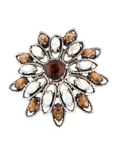 Pre-owned Schiaparelli Vintage Crystal Flower Brooch In Multi